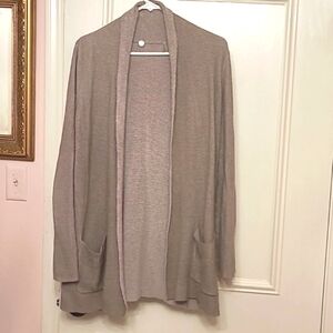 MARGARET O'LEARY grey/tan knit open sweater